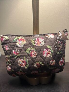 Vera Bradley Brown Quilted Floral “English Rose” Cosmetic Pouch retired